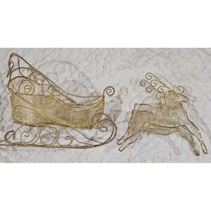 Santa's Sleigh & Reindeer Gold Twisted Wire Christmas Centerpiece 14”.